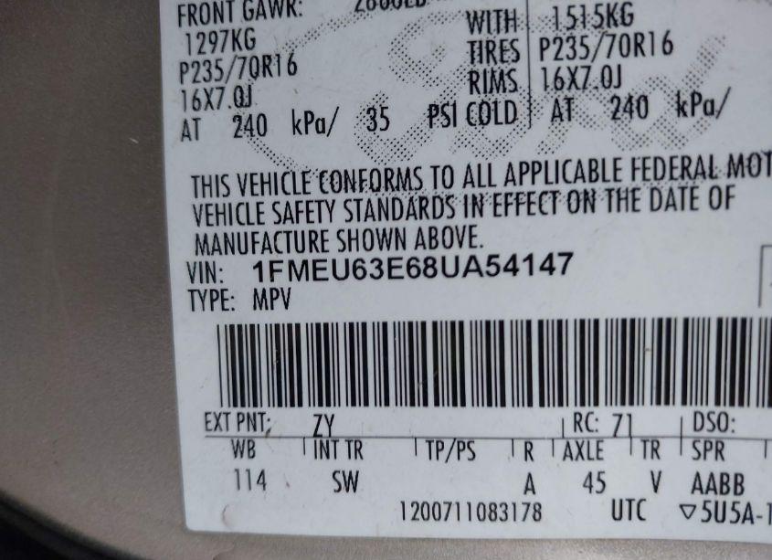 Photo 9 of 2008 Ford Explorer XLT (VIN 1FMEU63E68UA54147)