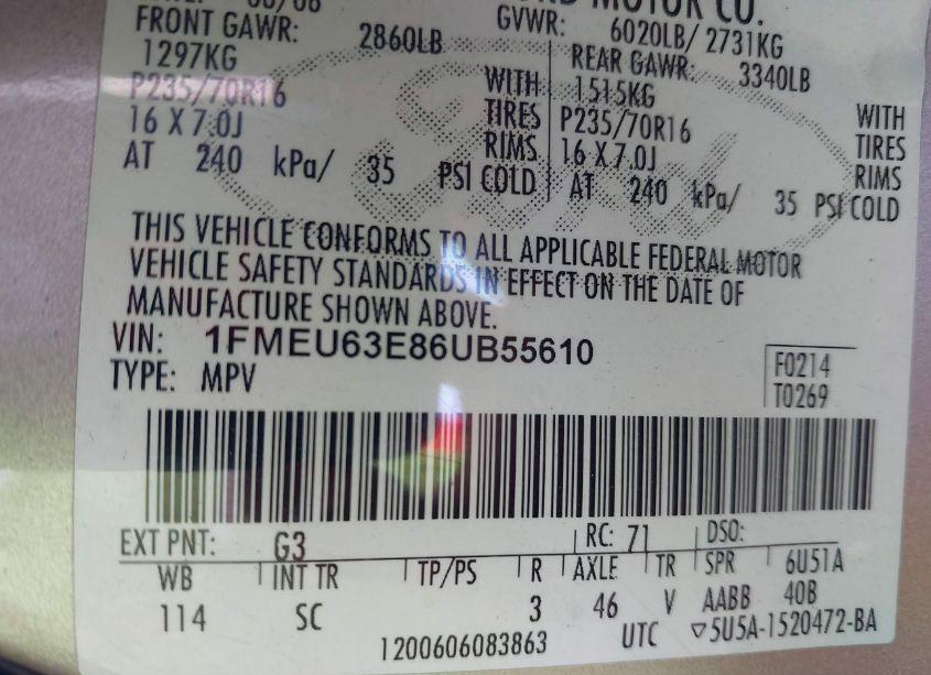 Photo 9 of 2006 Ford Explorer XLT (VIN 1FMEU63E86UB55610)