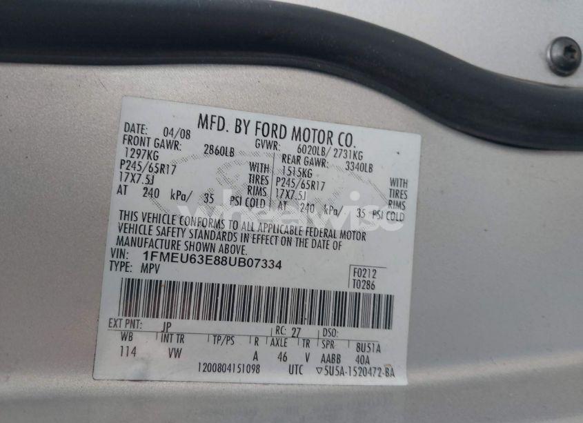 Photo 9 of 2008 Ford Explorer XLT (VIN 1FMEU63E88UB07334)
