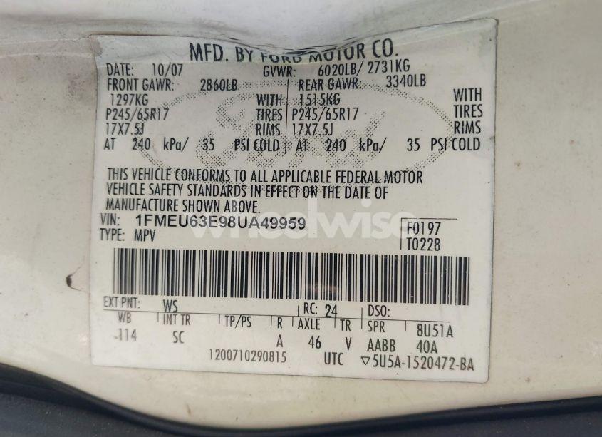 Photo 9 of 2008 Ford Explorer XLT (VIN 1FMEU63E98UA49959)