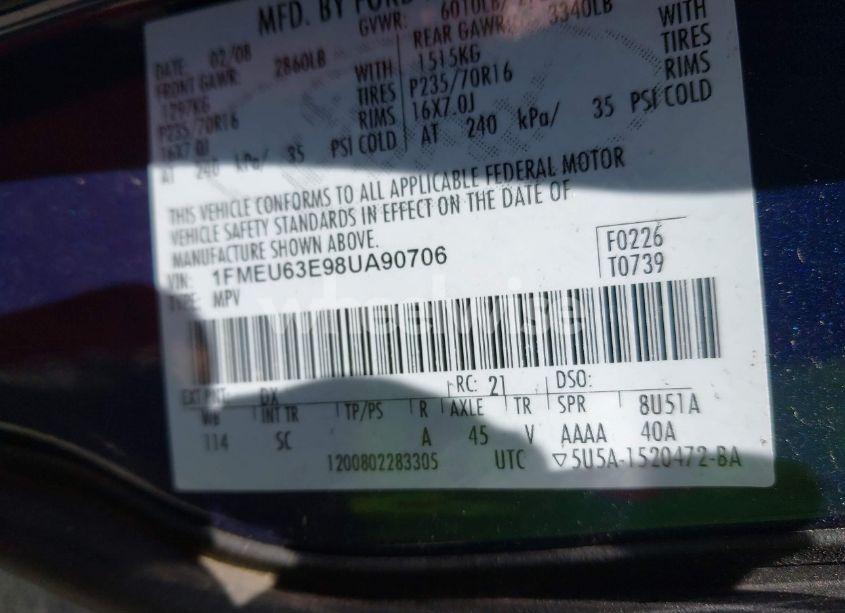 Photo 9 of 2008 Ford Explorer XLT (VIN 1FMEU63E98UA90706)