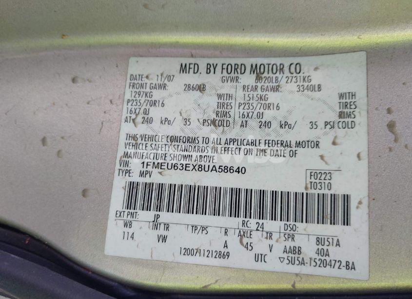 Photo 9 of 2008 Ford Explorer XLT (VIN 1FMEU63EX8UA58640)