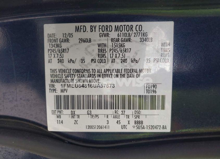 Photo 9 of 2006 Ford Explorer EDDIE BAUER (VIN 1FMEU64816UA57673)