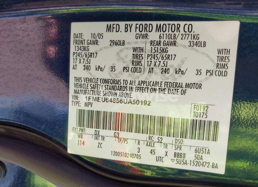 Photo 9 of 2006 Ford Explorer EDDIE BAUER (VIN 1FMEU64856UA50192)