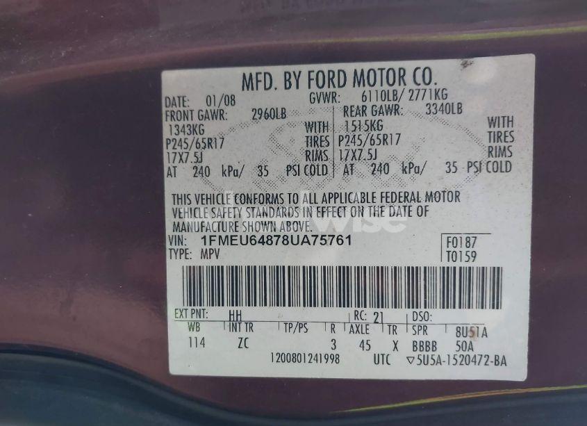 Photo 9 of 2008 Ford Explorer EDDIE BAUER (VIN 1FMEU64878UA75761)