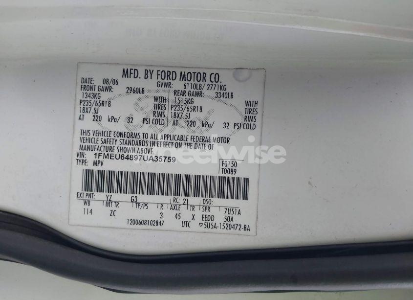 Photo 9 of 2007 Ford Explorer EDDIE BAUER (VIN 1FMEU64897UA35759)