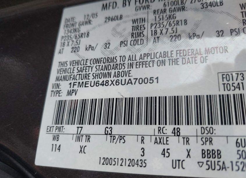 Photo 9 of 2006 Ford Explorer EDDIE BAUER (VIN 1FMEU648X6UA70051)