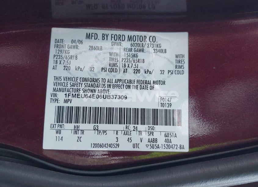 Photo 9 of 2006 Ford Explorer EDDIE BAUER (VIN 1FMEU64E06UB37309)