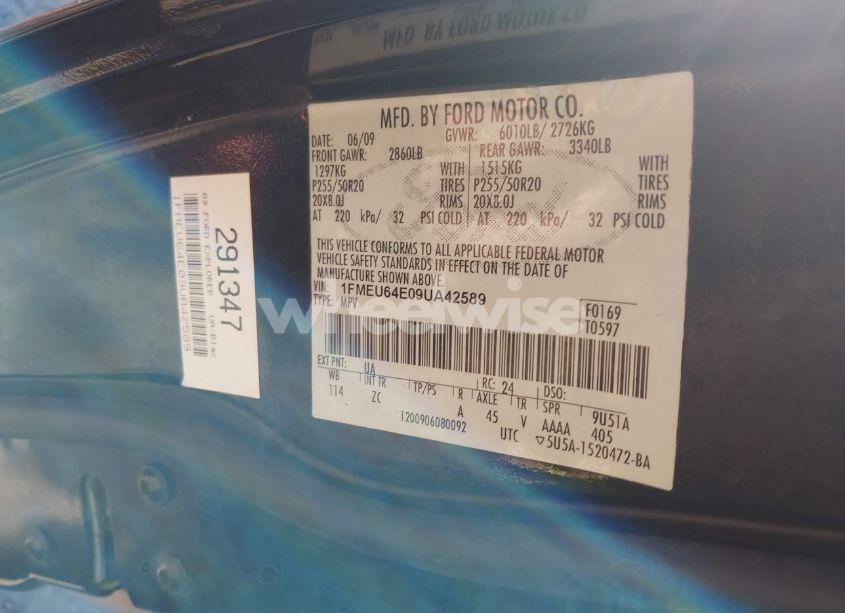 Photo 9 of 2009 Ford Explorer EDDIE BAUER (VIN 1FMEU64E09UA42589)