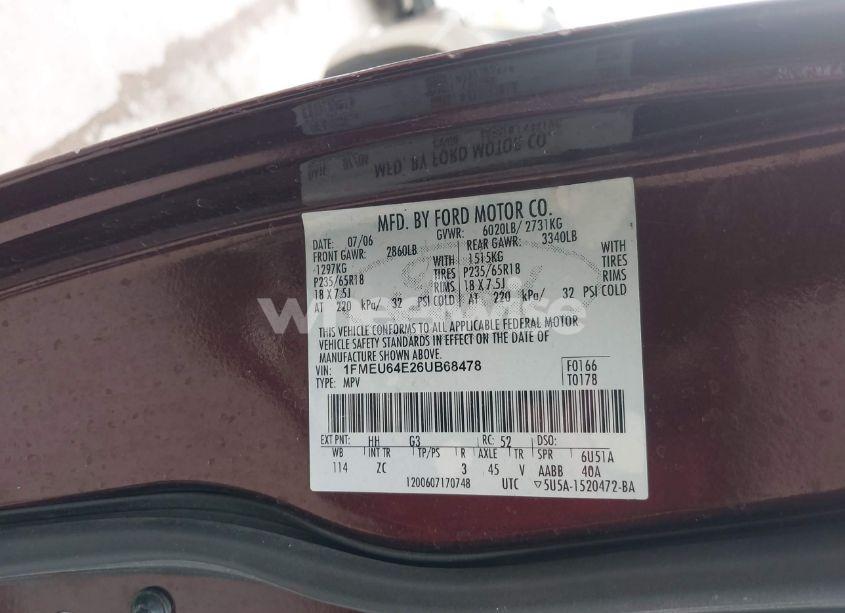 Photo 9 of 2006 Ford Explorer EDDIE BAUER (VIN 1FMEU64E26UB68478)