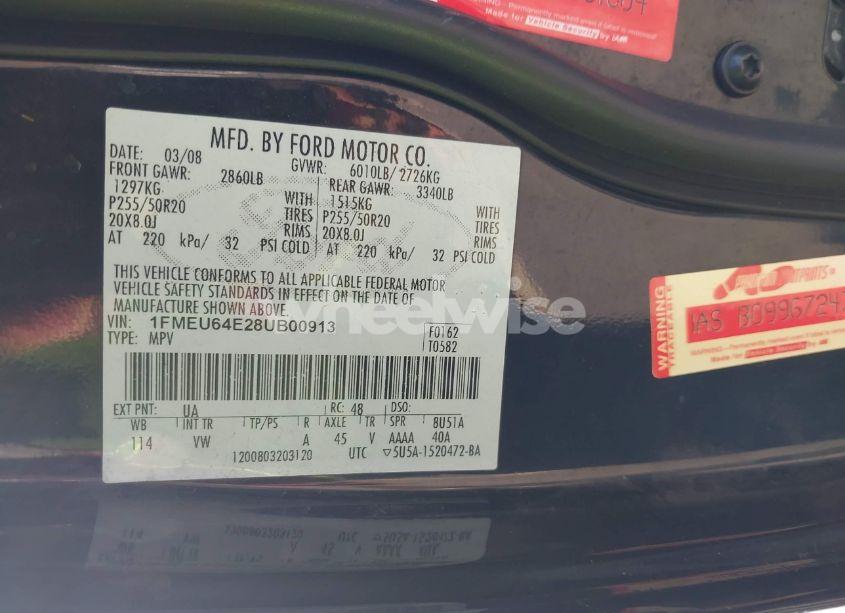 Photo 9 of 2008 Ford Explorer EDDIE BAUER (VIN 1FMEU64E28UB00913)