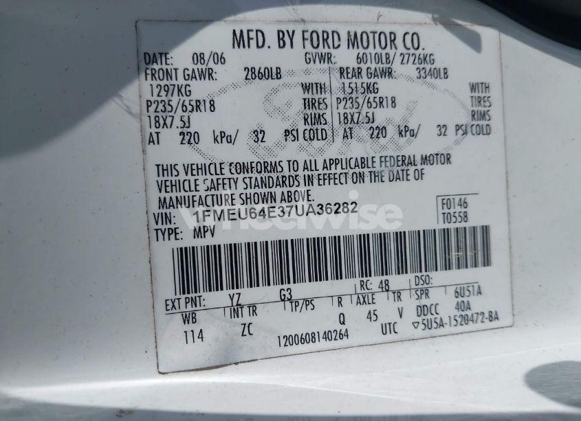 Photo 9 of 2007 Ford Explorer EDDIE BAUER (VIN 1FMEU64E37UA36282)