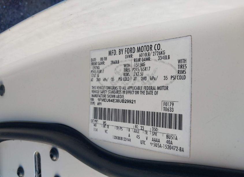 Photo 9 of 2008 Ford Explorer EDDIE BAUER (VIN 1FMEU64E38UB29921)