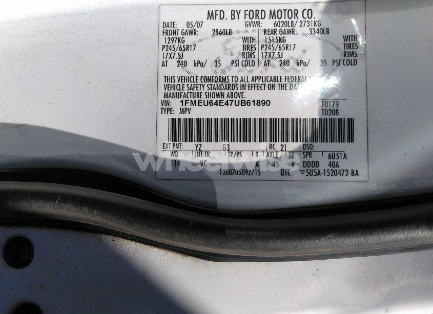 Photo 9 of 2007 Ford Explorer EDDIE BAUER (VIN 1FMEU64E47UB61890)