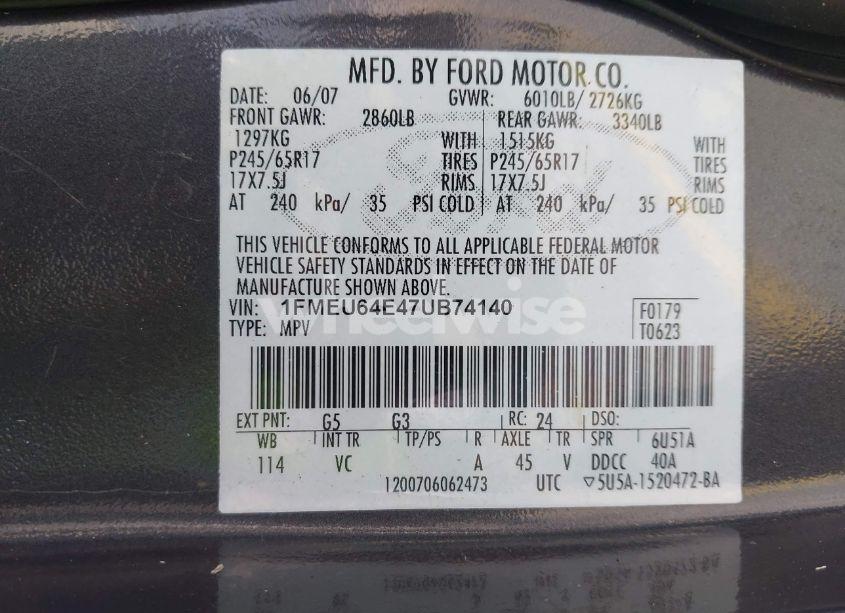 Photo 9 of 2007 Ford Explorer EDDIE BAUER (VIN 1FMEU64E47UB74140)