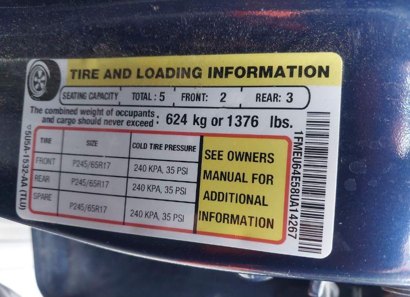 Photo 9 of 2008 Ford Explorer EDDIE BAUER (VIN 1FMEU64E58UA14267)