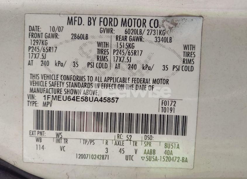 Photo 9 of 2008 Ford Explorer EDDIE BAUER (VIN 1FMEU64E58UA45857)