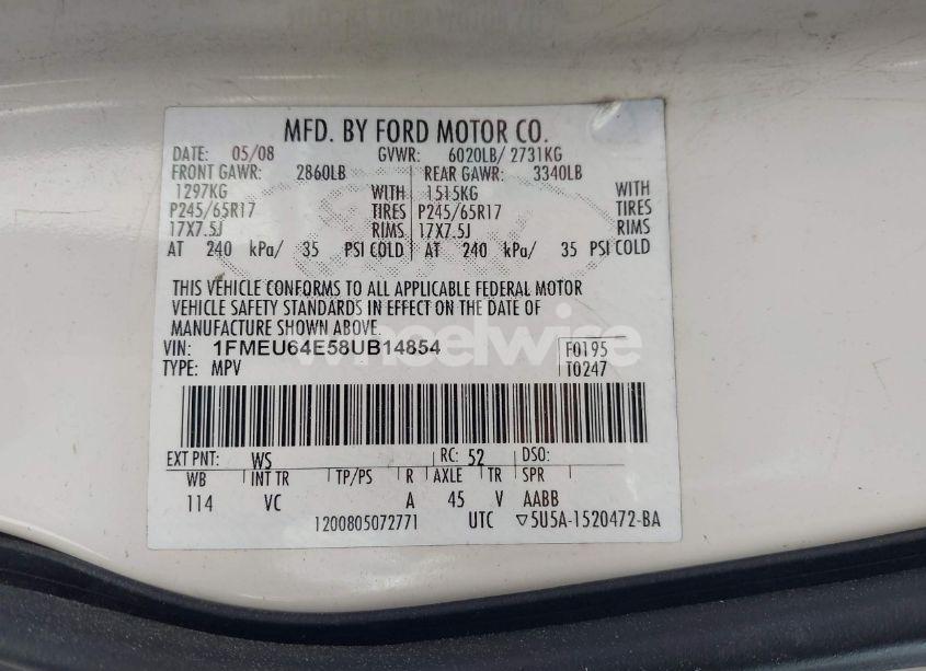 Photo 9 of 2008 Ford Explorer EDDIE BAUER (VIN 1FMEU64E58UB14854)