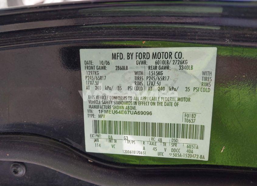 Photo 9 of 2007 Ford Explorer EDDIE BAUER (VIN 1FMEU64E67UA69096)