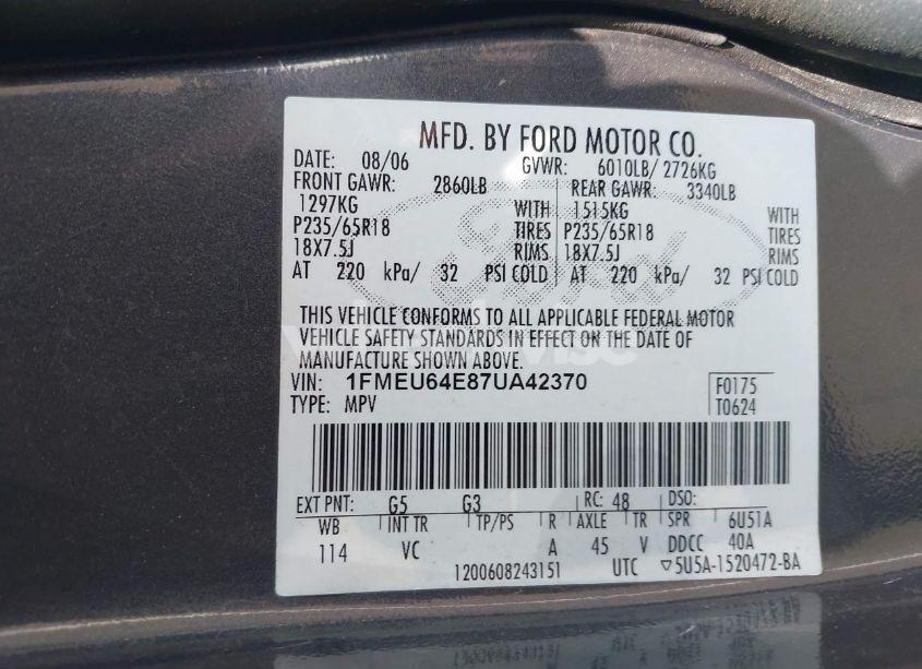 Photo 9 of 2007 Ford Explorer EDDIE BAUER (VIN 1FMEU64E87UA42370)