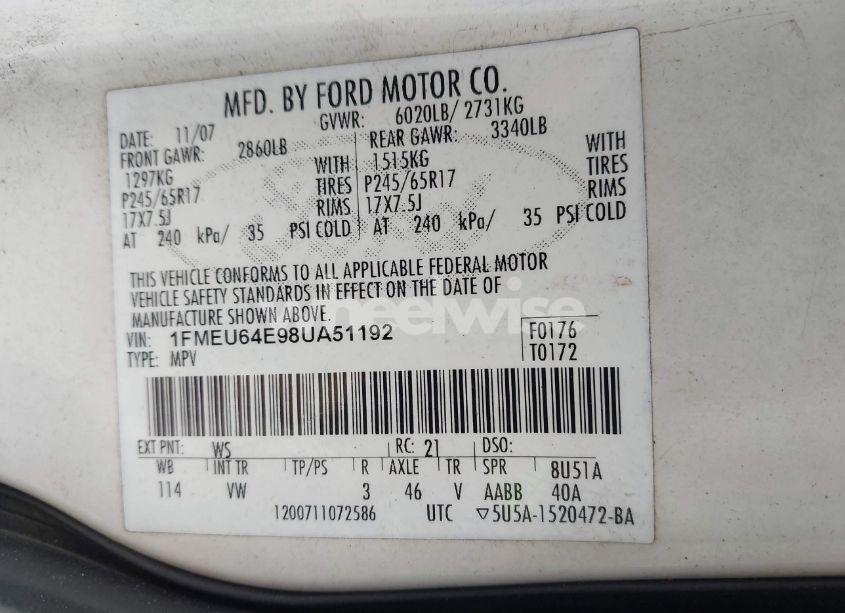 Photo 9 of 2008 Ford Explorer EDDIE BAUER (VIN 1FMEU64E98UA51192)