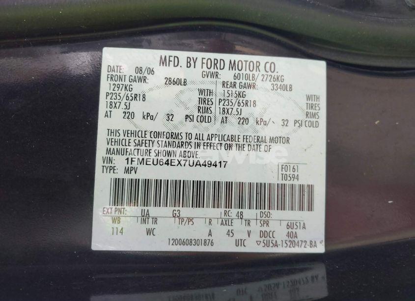 Photo 9 of 2007 Ford Explorer EDDIE BAUER (VIN 1FMEU64EX7UA49417)