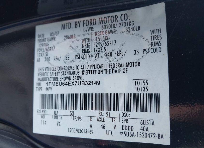 Photo 9 of 2007 Ford Explorer EDDIE BAUER (VIN 1FMEU64EX7UB32149)