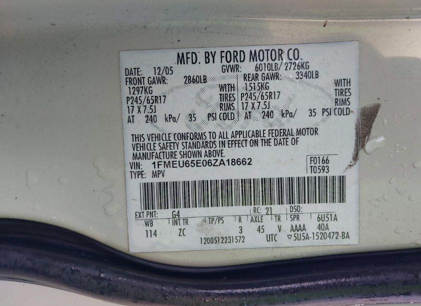 Photo 9 of 2006 Ford Explorer LIMITED (VIN 1FMEU65E06ZA18662)