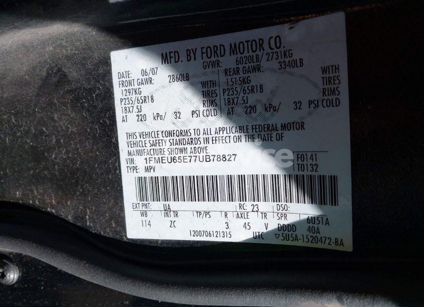 Photo 9 of 2007 Ford Explorer LIMITED (VIN 1FMEU65E77UB78827)