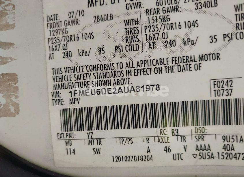 Photo 9 of 2010 Ford Explorer XLT (VIN 1FMEU6DE2AUA81978)