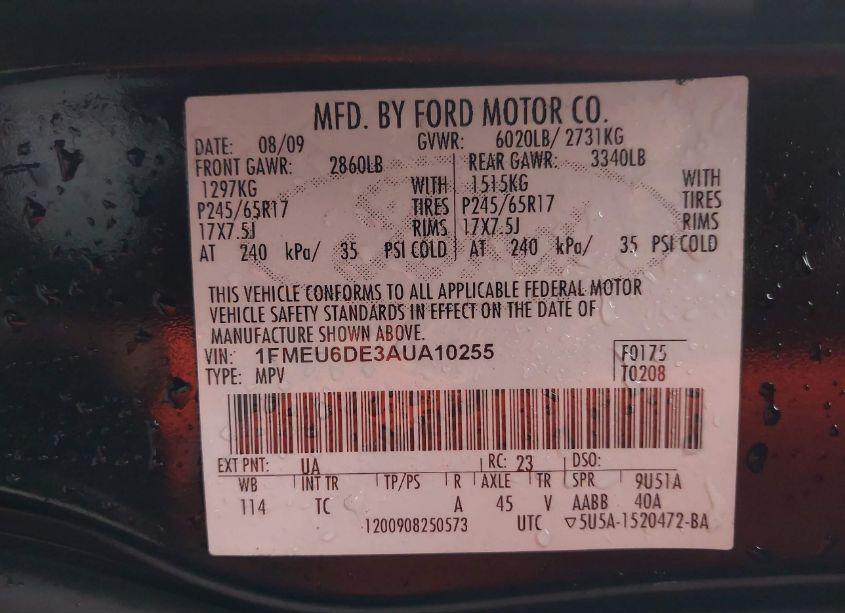 Photo 9 of 2010 Ford Explorer XLT (VIN 1FMEU6DE3AUA10255)