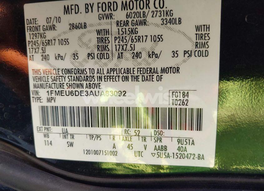 Photo 9 of 2010 Ford Explorer XLT (VIN 1FMEU6DE3AUA83092)