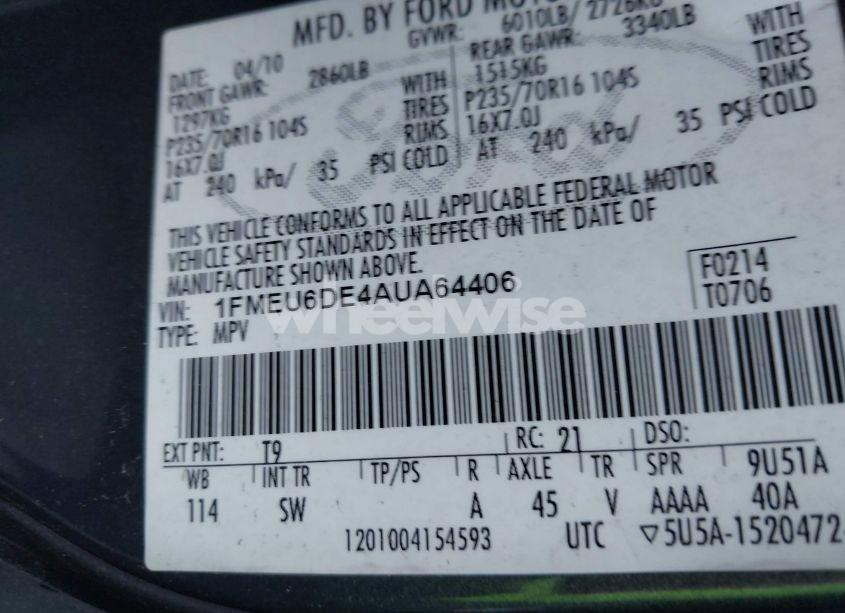 Photo 9 of 2010 Ford Explorer XLT (VIN 1FMEU6DE4AUA64406)