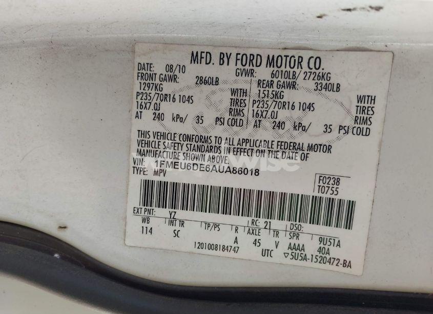 Photo 9 of 2010 Ford Explorer XLT (VIN 1FMEU6DE6AUA86018)