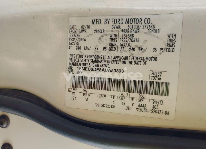 Photo 9 of 2010 Ford Explorer XLT (VIN 1FMEU6DE8AUA53893)