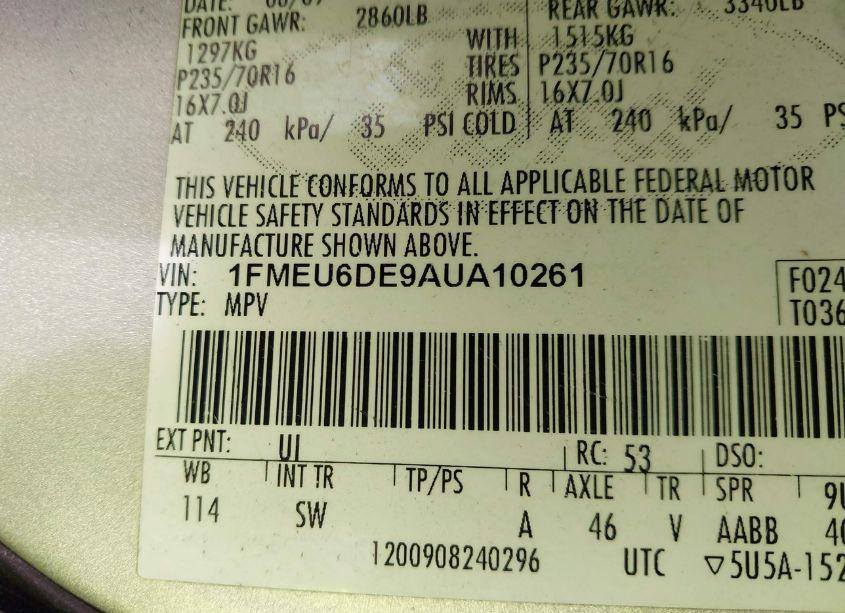 Photo 9 of 2010 Ford Explorer XLT (VIN 1FMEU6DE9AUA10261)