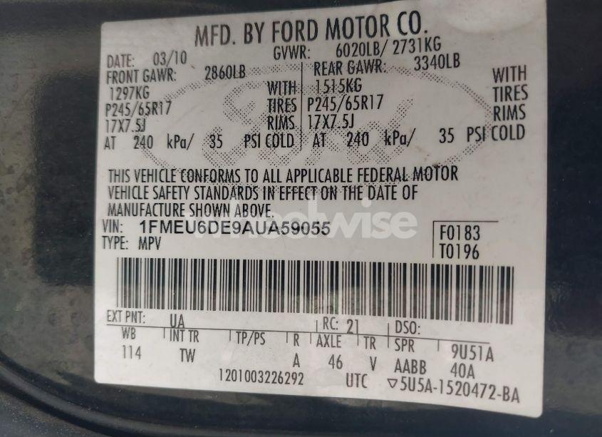 Photo 9 of 2010 Ford Explorer XLT (VIN 1FMEU6DE9AUA59055)