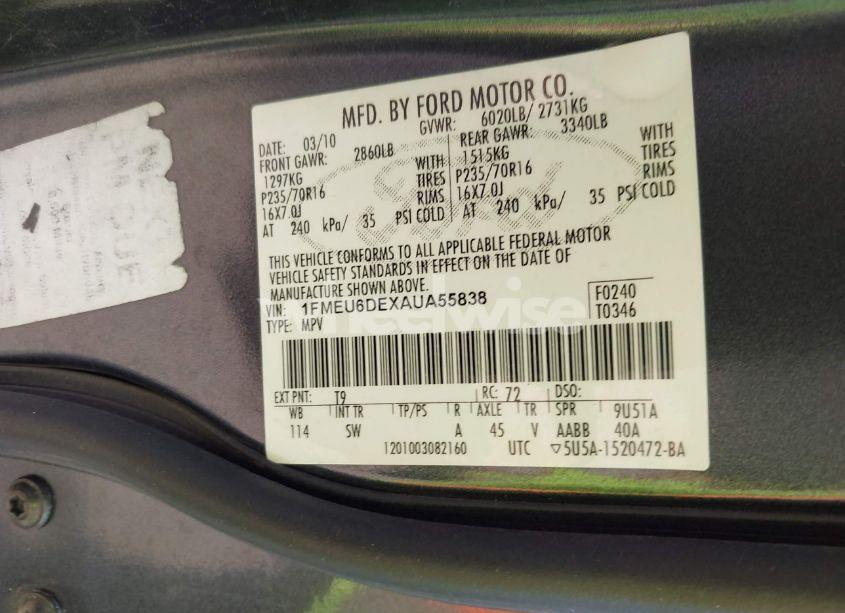 Photo 9 of 2010 Ford Explorer XLT (VIN 1FMEU6DEXAUA55838)