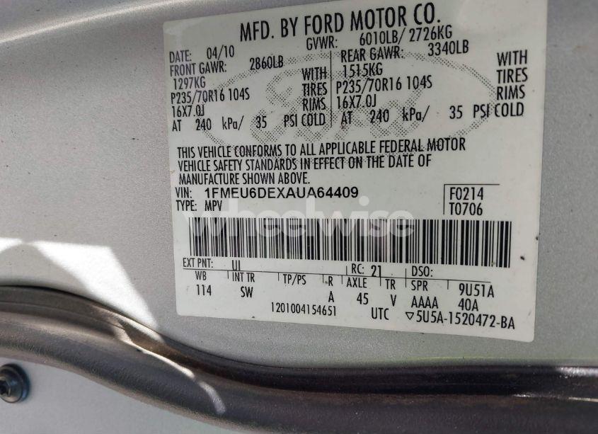 Photo 9 of 2010 Ford Explorer XLT (VIN 1FMEU6DEXAUA64409)