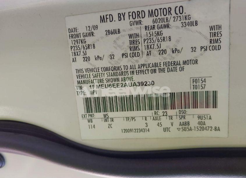 Photo 9 of 2010 Ford Explorer EDDIE BAUER (VIN 1FMEU6EE2AUA39230)