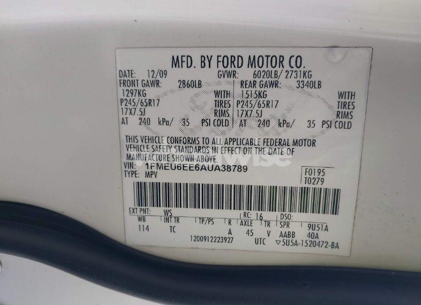 Photo 9 of 2010 Ford Explorer EDDIE BAUER (VIN 1FMEU6EE6AUA38789)