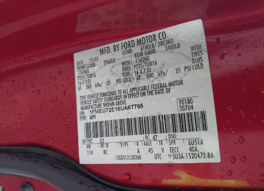 Photo 9 of 2006 Ford Explorer XLS (VIN 1FMEU72E16UA67795)