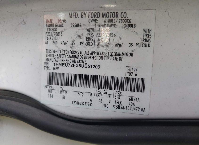 Photo 9 of 2006 Ford Explorer XLS (VIN 1FMEU72EX6UB51209)