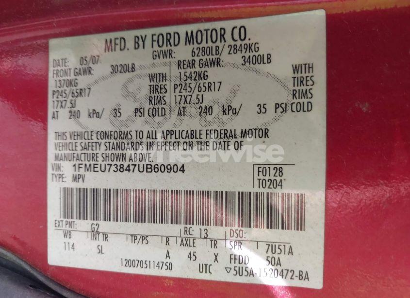 Photo 9 of 2007 Ford Explorer XLT (VIN 1FMEU73847UB60904)