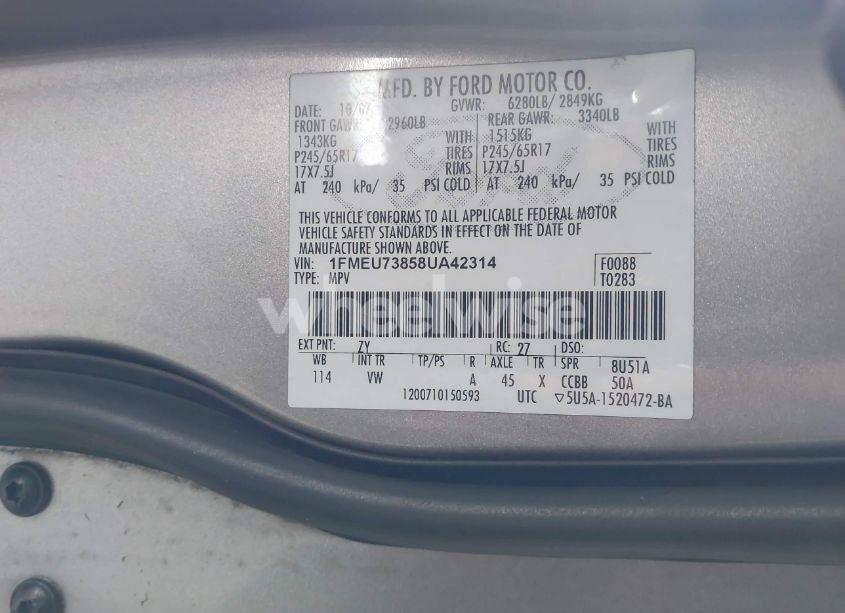 Photo 9 of 2008 Ford Explorer XLT (VIN 1FMEU73858UA42314)