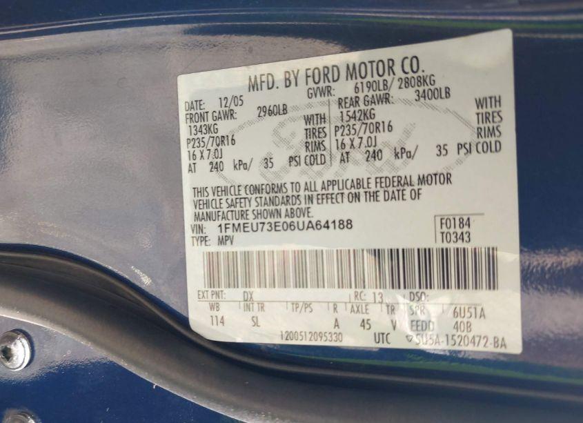 Photo 9 of 2006 Ford Explorer XLT (VIN 1FMEU73E06UA64188)