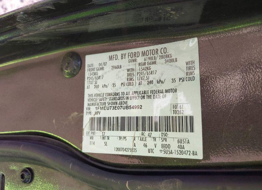 Photo 9 of 2007 Ford Explorer XLT (VIN 1FMEU73E07UB54992)