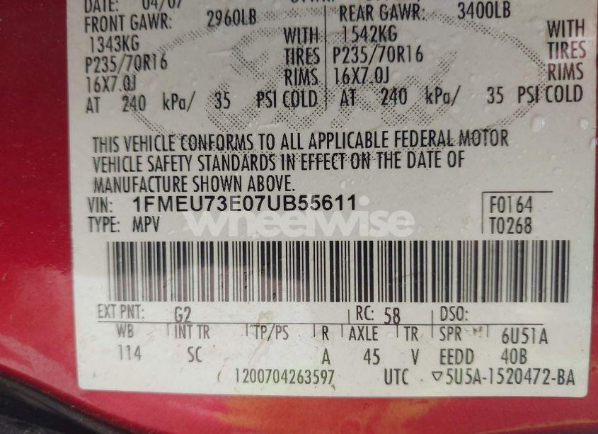 Photo 9 of 2007 Ford Explorer XLT (VIN 1FMEU73E07UB55611)