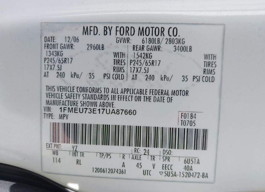 Photo 9 of 2007 Ford Explorer XLT (VIN 1FMEU73E17UA87660)