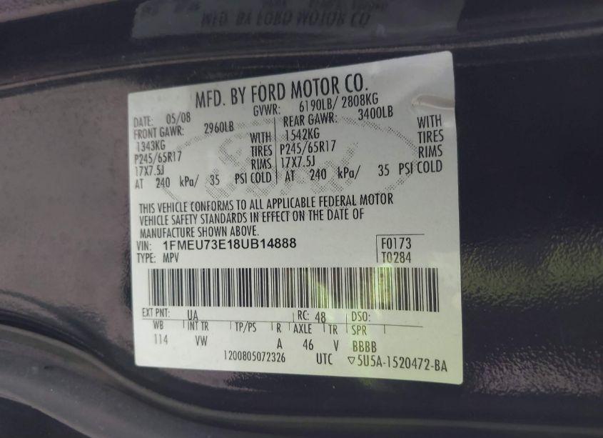 Photo 9 of 2008 Ford Explorer XLT (VIN 1FMEU73E18UB14888)